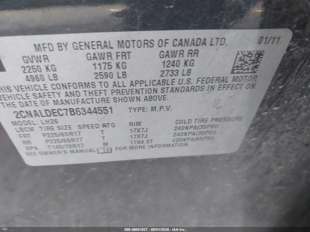 2CNALDEC7B6344551 2011 CHEVROLET EQUINOX photo no. 9
