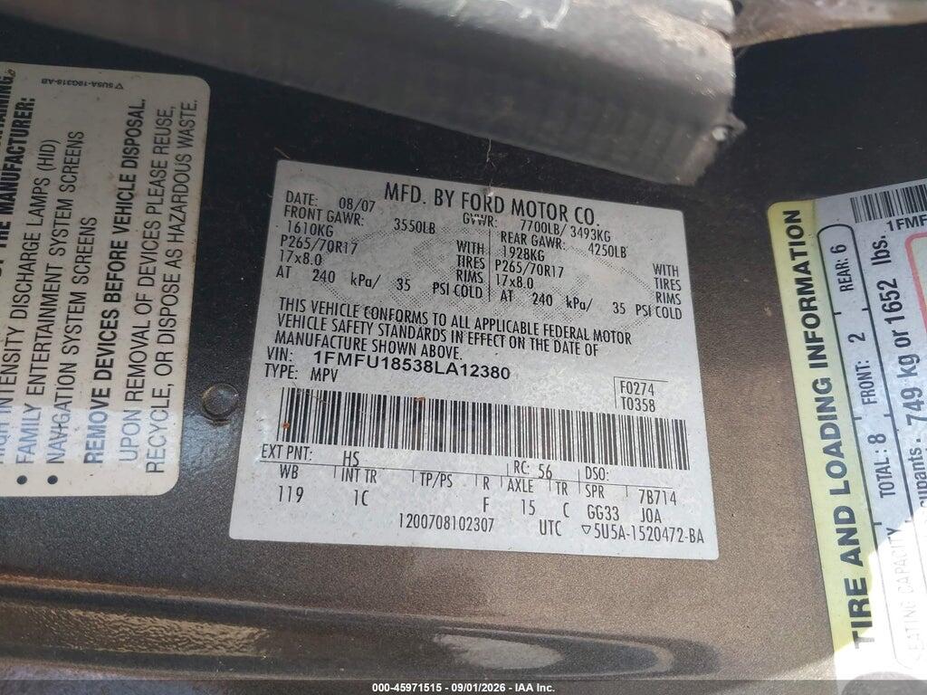 1FMFU18538LA12380 2008 FORD EXPEDITION photo no. 9