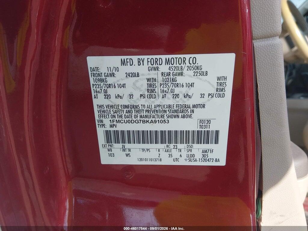 1FMCU0DG7BKA91053 2011 FORD ESCAPE photo no. 9