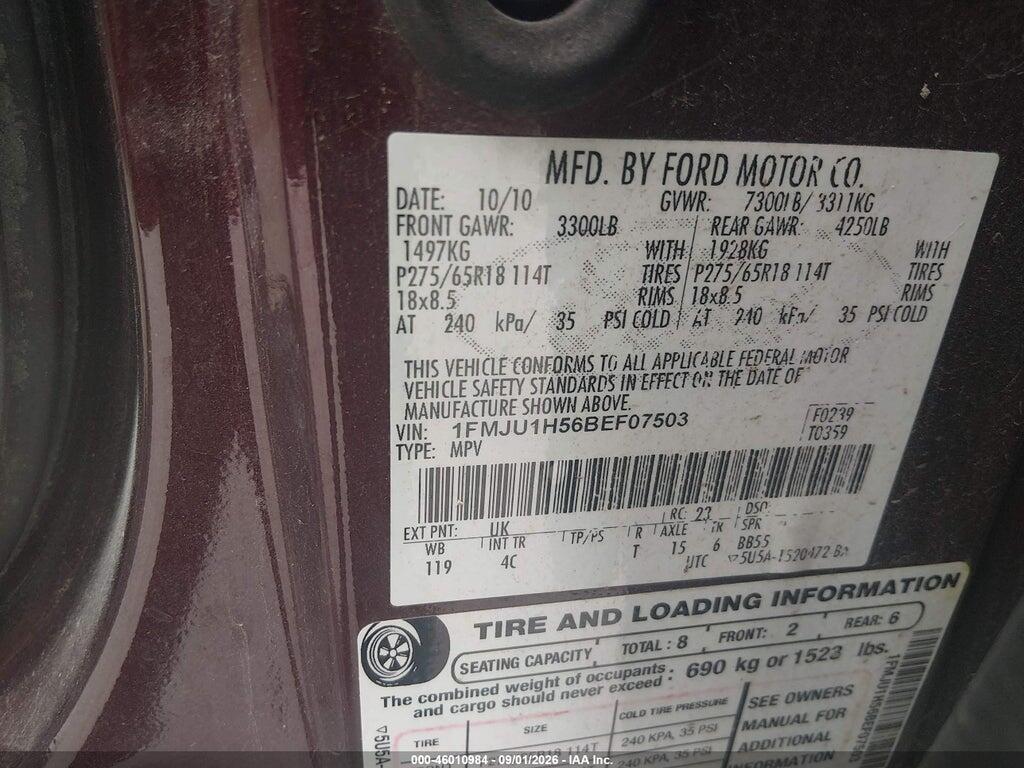 1FMJU1H56BEF07503 2011 FORD EXPEDITION photo no. 9