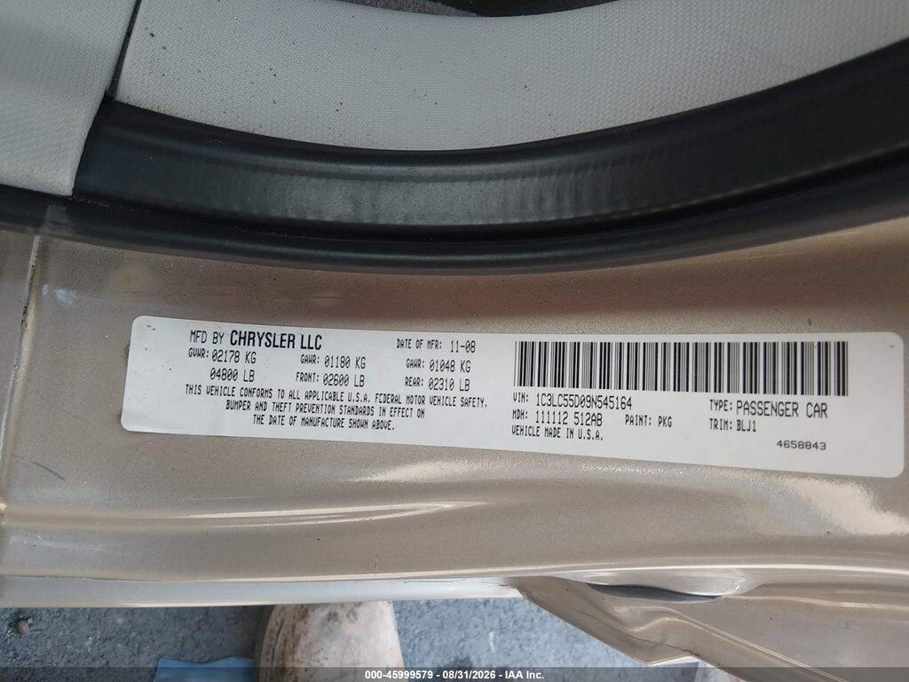 1C3LC55D09N545164 2009 CHRYSLER SEBRING photo no. 9