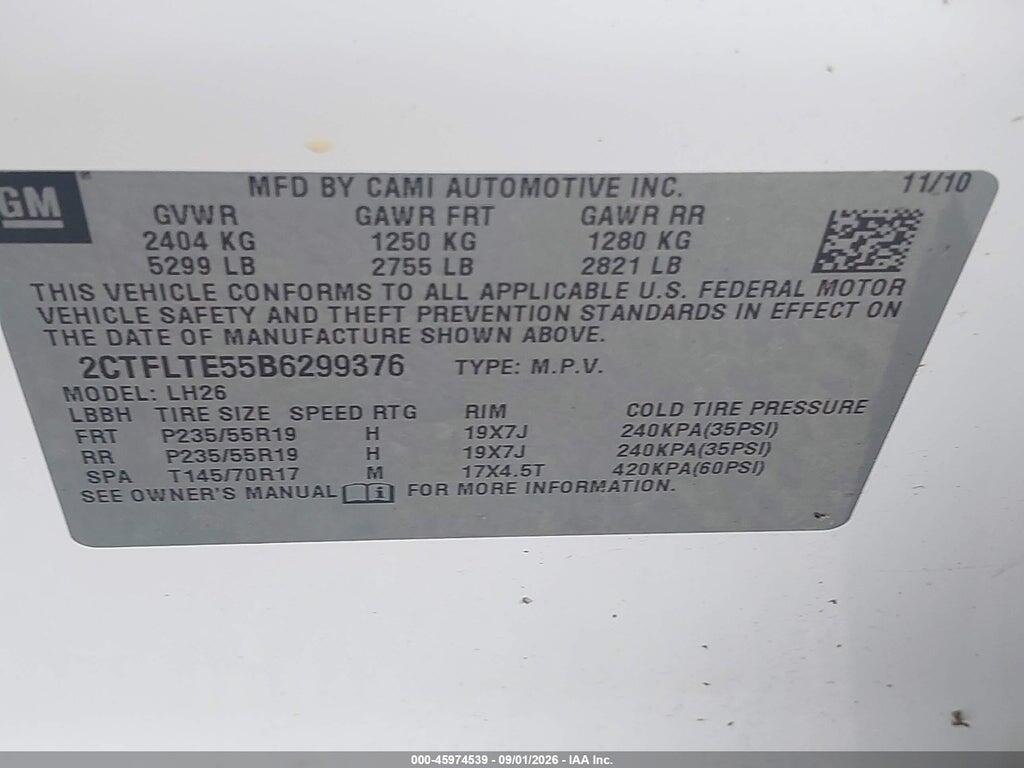 2CTFLTE55B6299376 2011 GMC TERRAIN photo no. 9