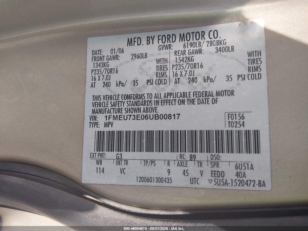 1FMEU73E06UB00817 2006 FORD EXPLORER photo no. 9
