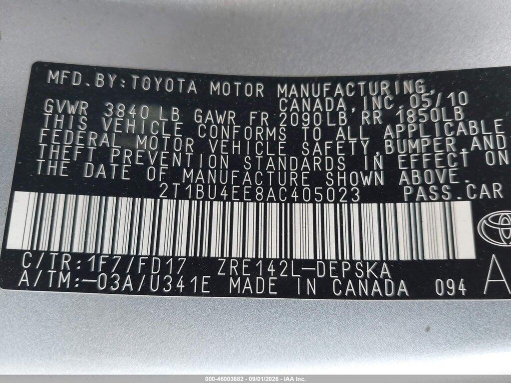 2T1BU4EE8AC405023 2010 TOYOTA COROLLA photo no. 9