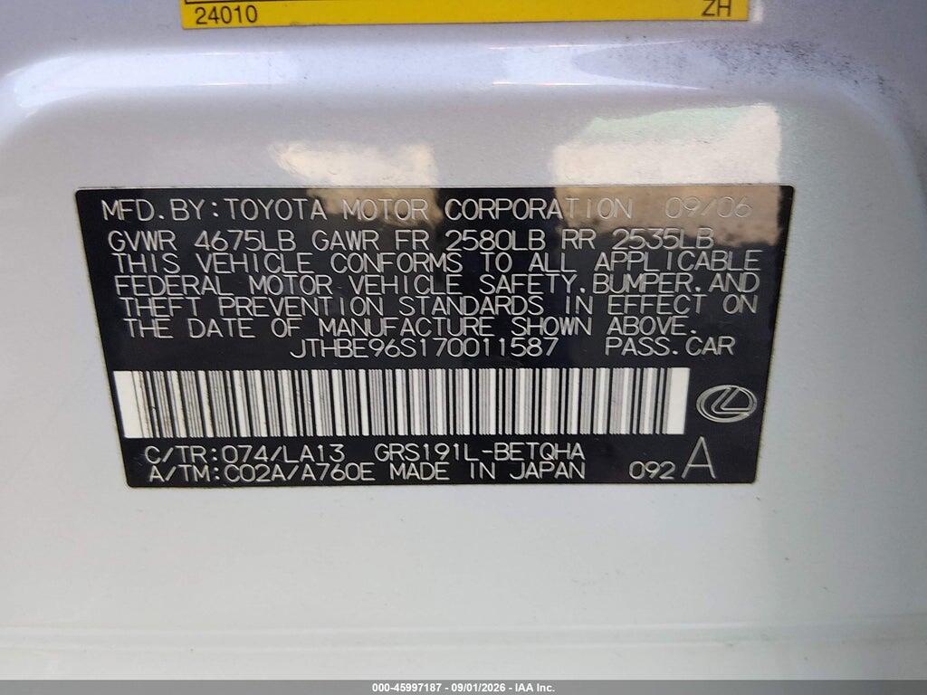 JTHBE96S170011587 2007 LEXUS GS 350 photo no. 9
