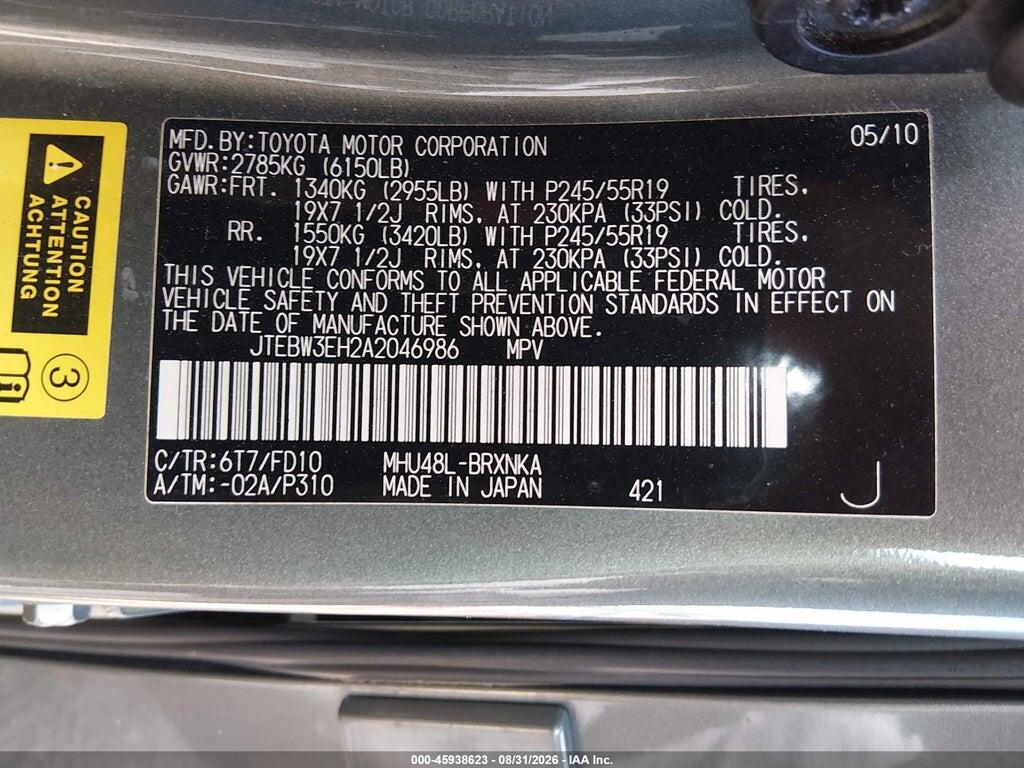 JTEBW3EH2A2046986 2010 TOYOTA HIGHLANDER HYBRID photo no. 9