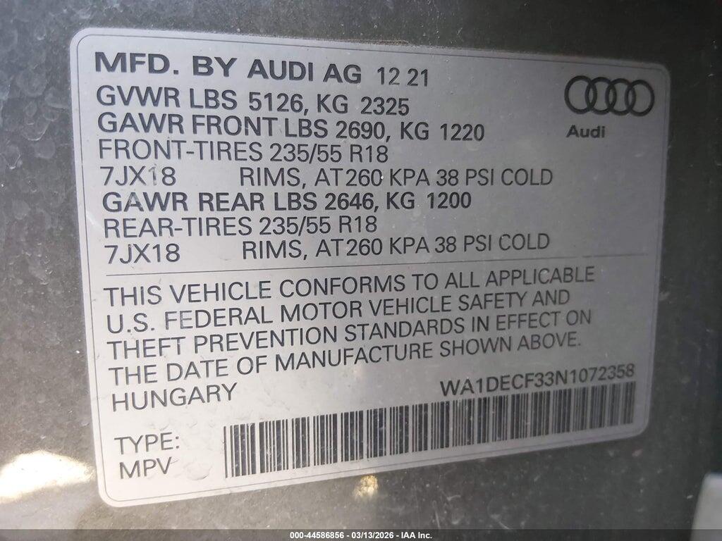 WA1DECF33N1072358 2022 AUDI Q3 photo no. 9