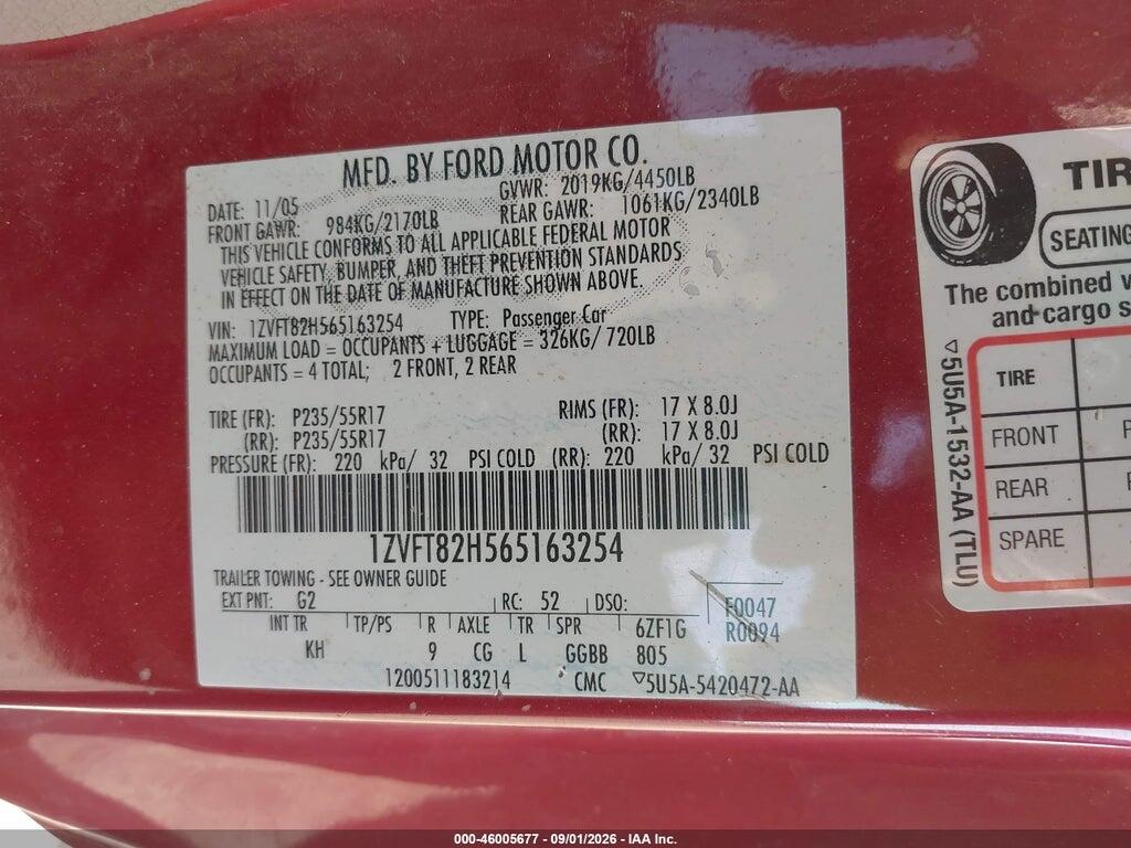 1ZVFT82H565163254 2006 FORD MUSTANG photo no. 9