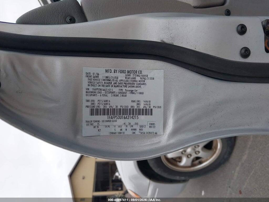 1FAFP53U16A214215 2006 FORD TAURUS photo no. 9