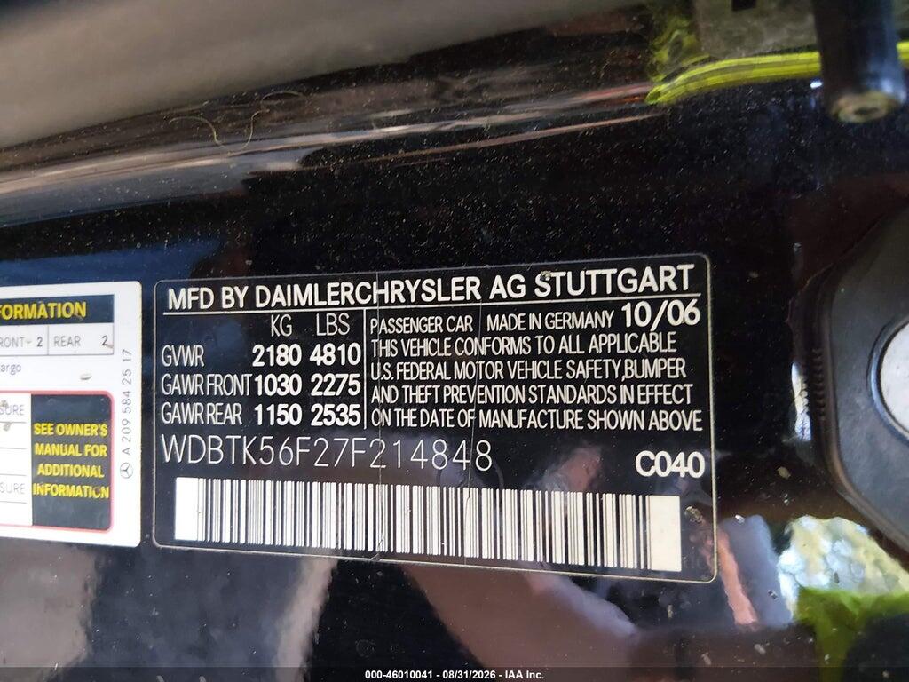 WDBTK56F27F214848 2007 MERCEDES-BENZ CLK 350 photo no. 9