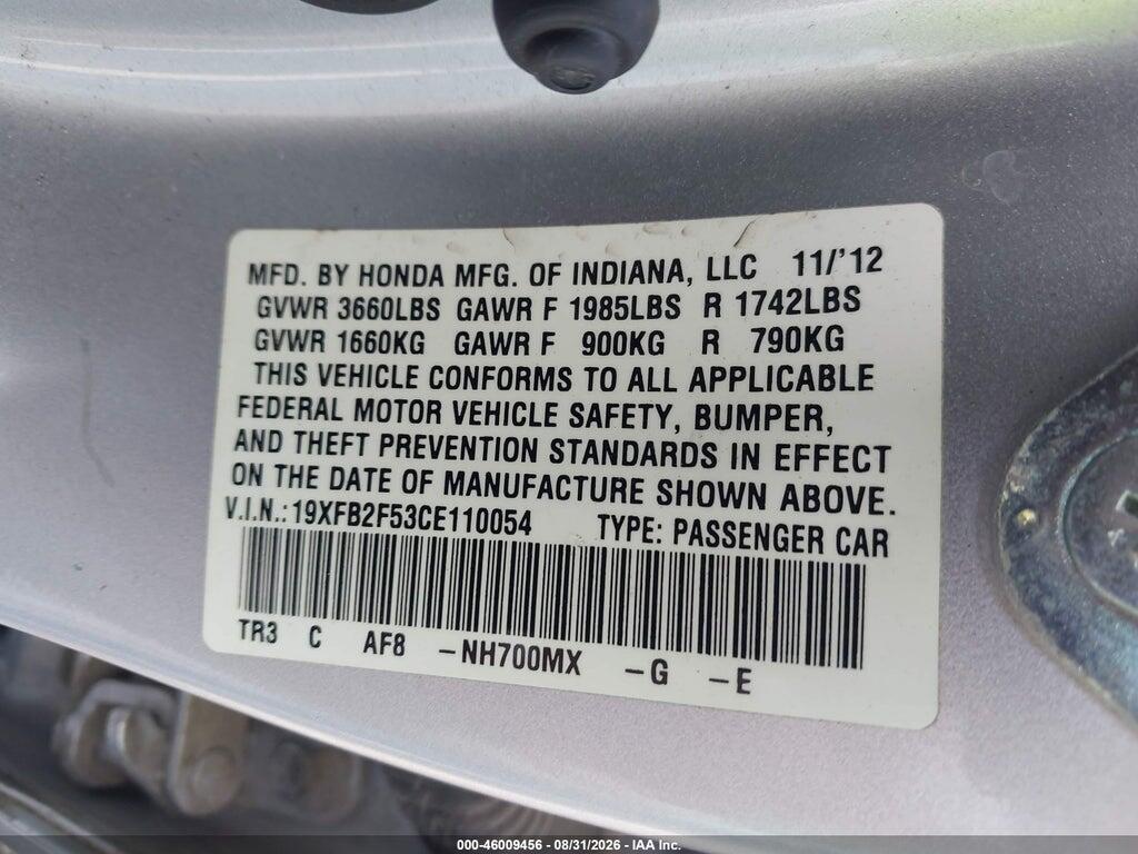 19XFB2F53CE110054 2012 HONDA CIVIC photo no. 9