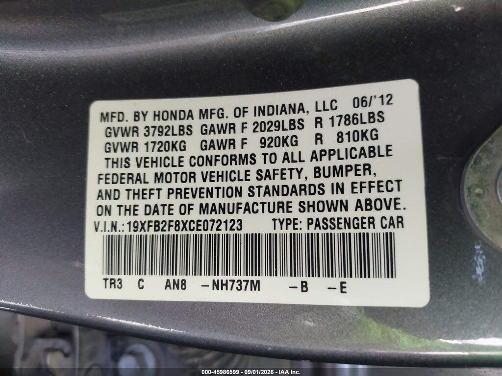 19XFB2F8XCE072123 2012 HONDA CIVIC photo no. 9