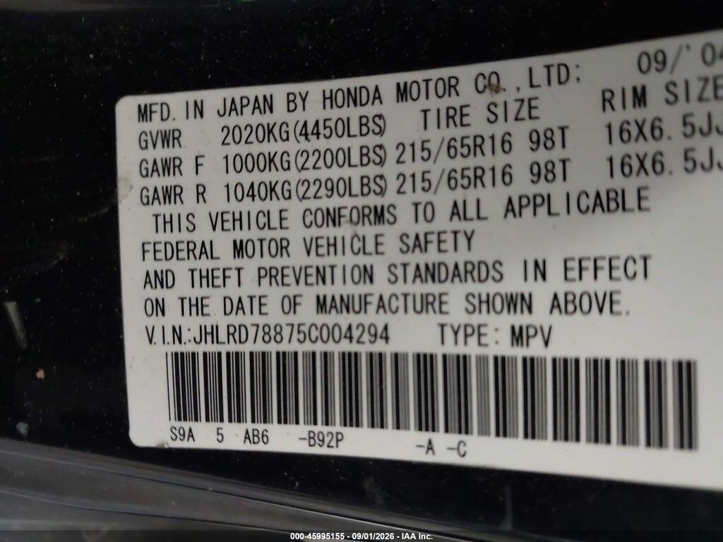 JHLRD78875C004294 2005 HONDA CR-V photo no. 9
