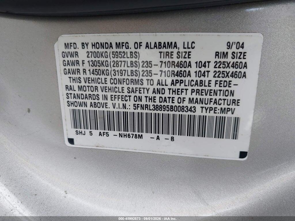 5FNRL38895B008343 2005 HONDA ODYSSEY photo no. 9