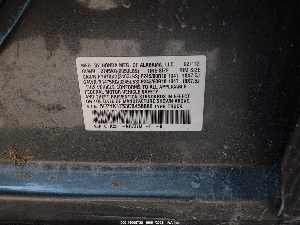 5FPYK1F53CB456660 2012 HONDA RIDGELINE photo no. 9