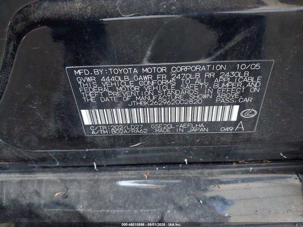 JTHBK262962002820 2006 LEXUS IS 250 photo no. 9