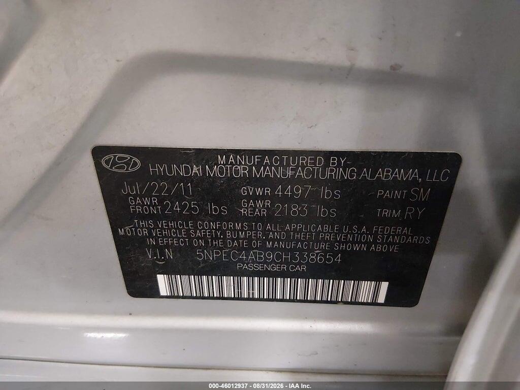 5NPEC4AB9CH338654 2012 HYUNDAI SONATA photo no. 9