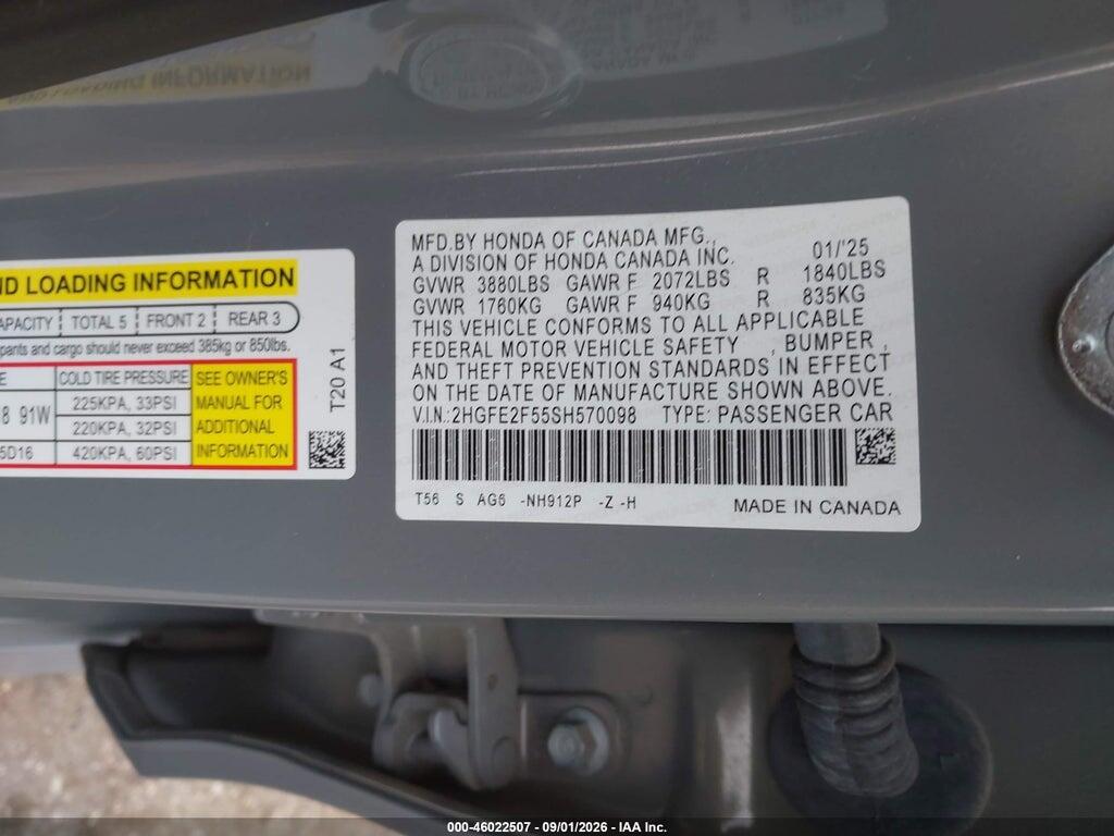 2HGFE2F55SH570098 2025 HONDA CIVIC photo no. 9