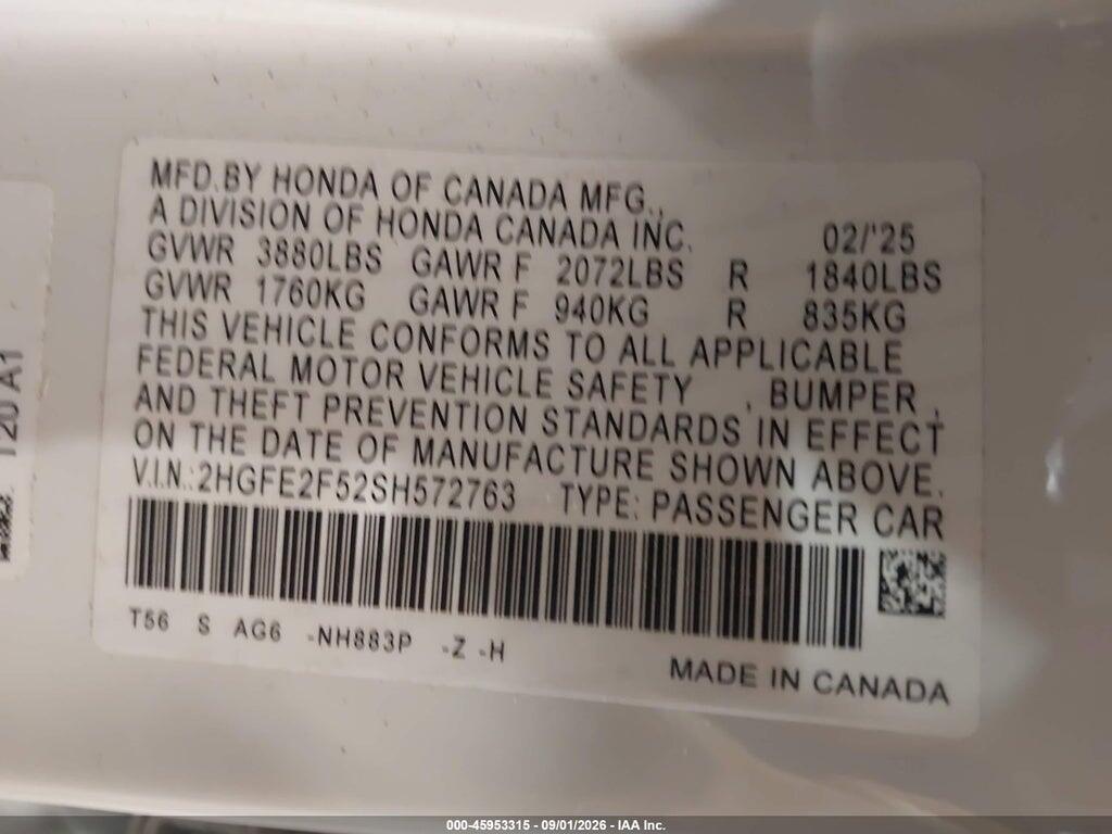 2HGFE2F52SH572763 2025 HONDA CIVIC photo no. 9