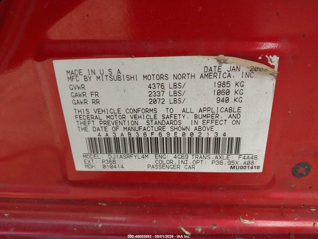 4A3AB36F69E002134 2009 MITSUBISHI GALANT photo no. 9