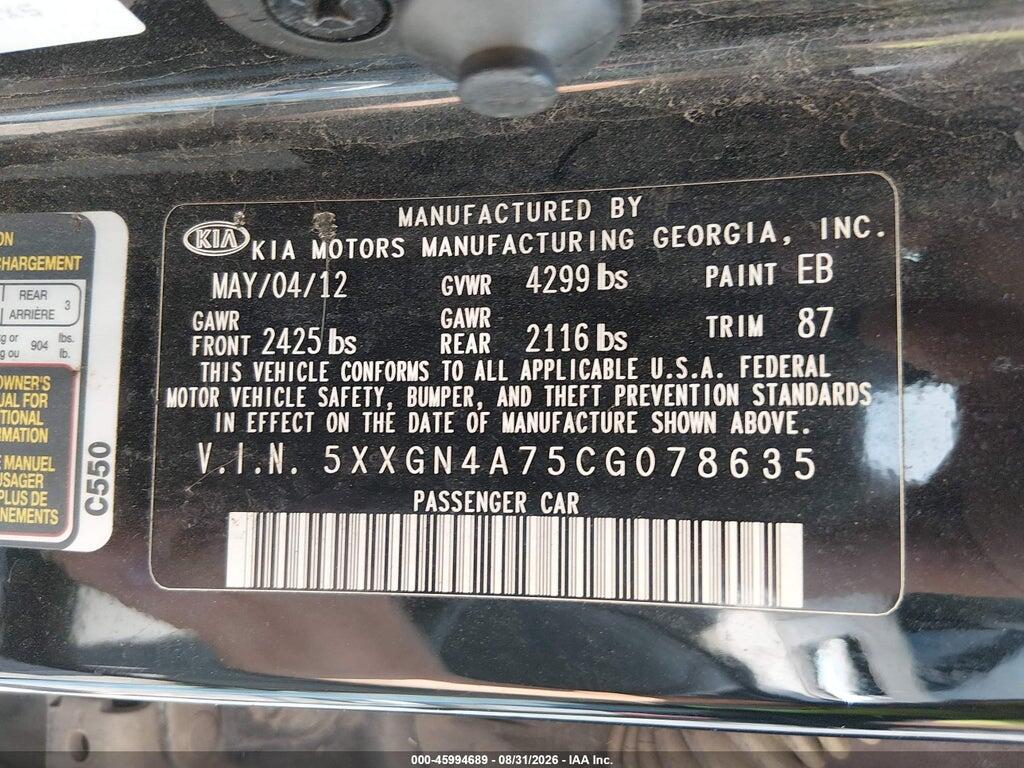 5XXGN4A75CG078635 2012 KIA OPTIMA photo no. 9