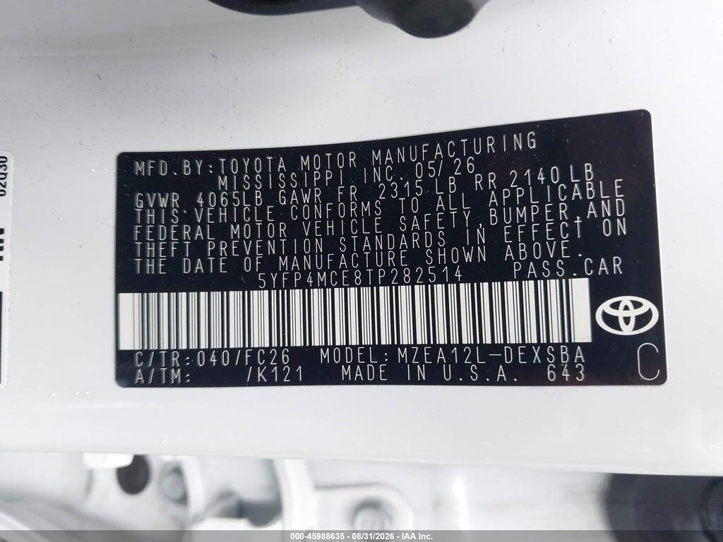 5YFP4MCE8TP282514 2026 TOYOTA COROLLA photo no. 9