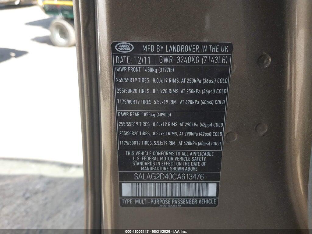 SALAG2D40CA613476 2012 LAND ROVER LR4 photo no. 9