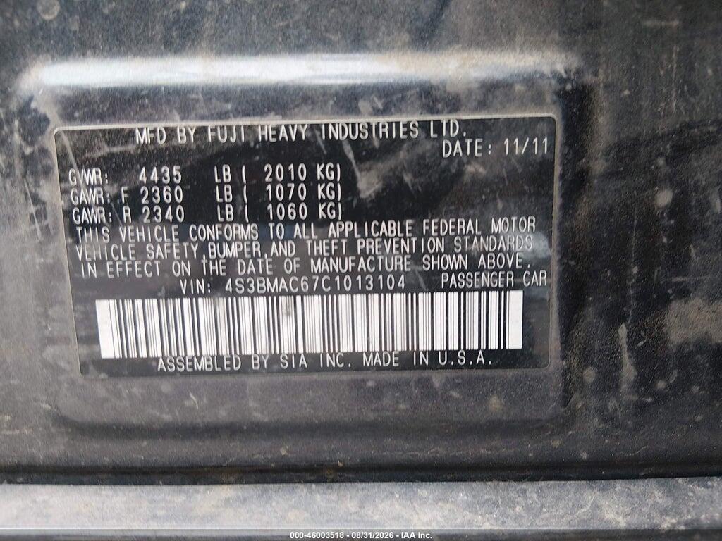 4S3BMAC67C1013104 2012 SUBARU LEGACY photo no. 9