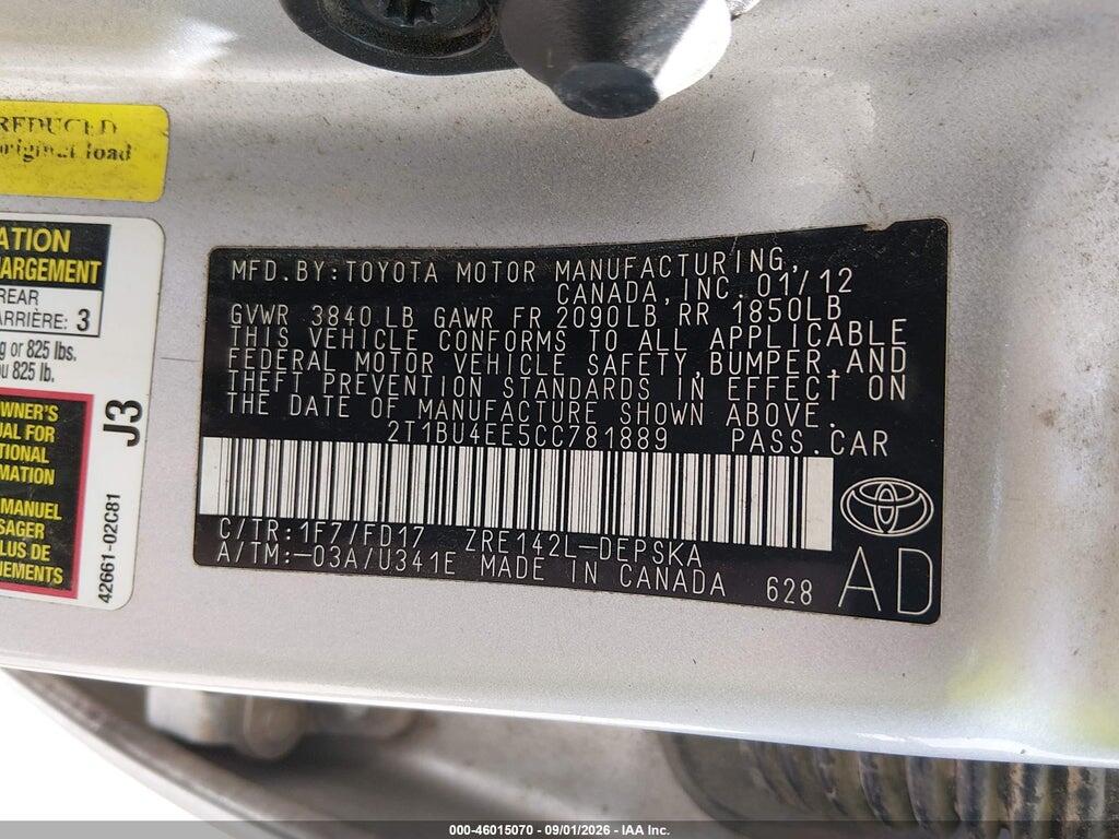 2T1BU4EE5CC781889 2012 TOYOTA COROLLA photo no. 9