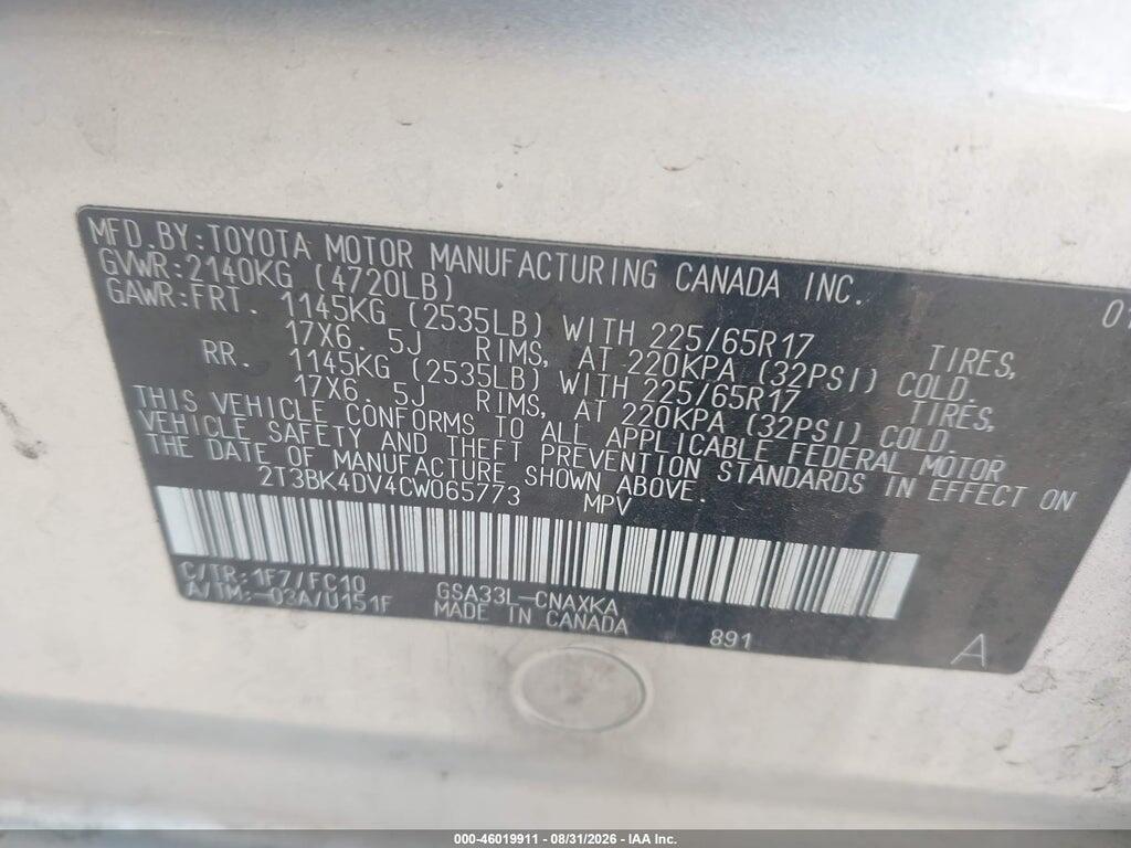 2T3BK4DV4CW065773 2012 TOYOTA RAV4 photo no. 9