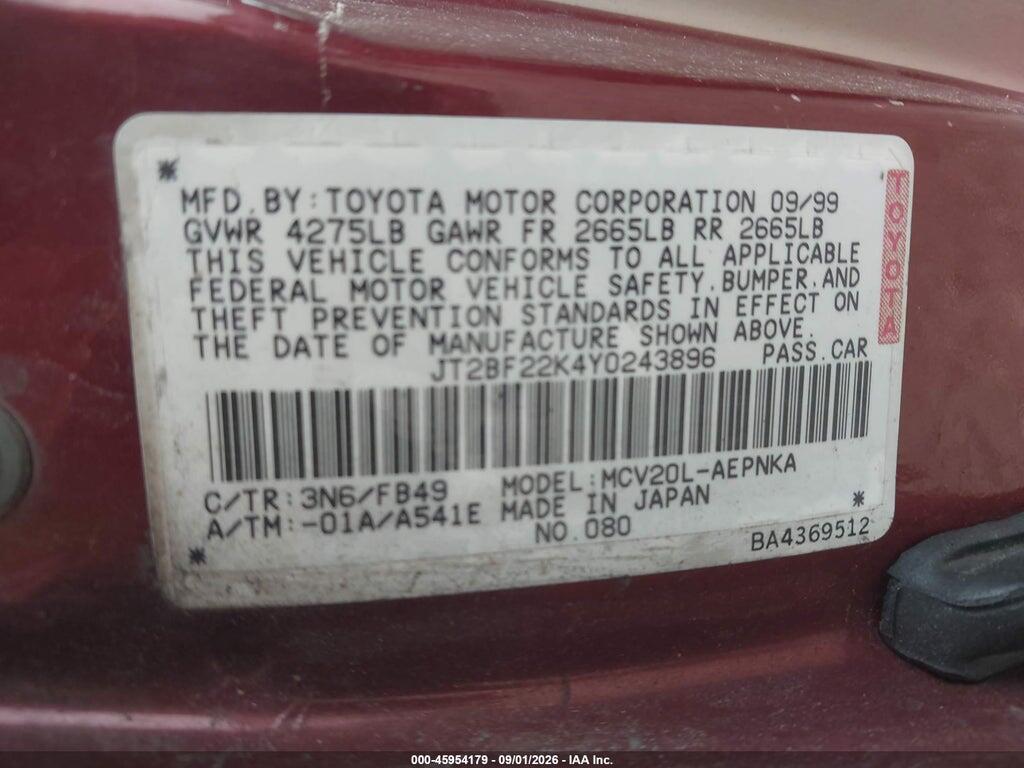 JT2BF22K4Y0243896 2000 TOYOTA CAMRY photo no. 9