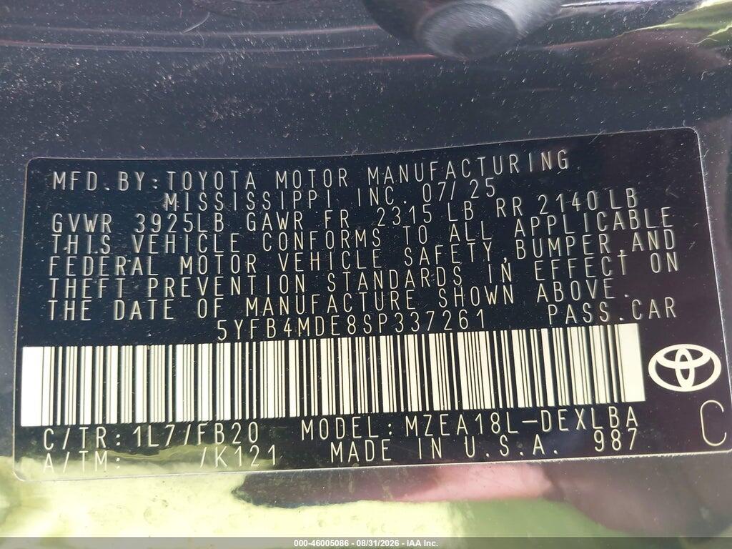 5YFB4MDE8SP337261 2025 TOYOTA COROLLA photo no. 9