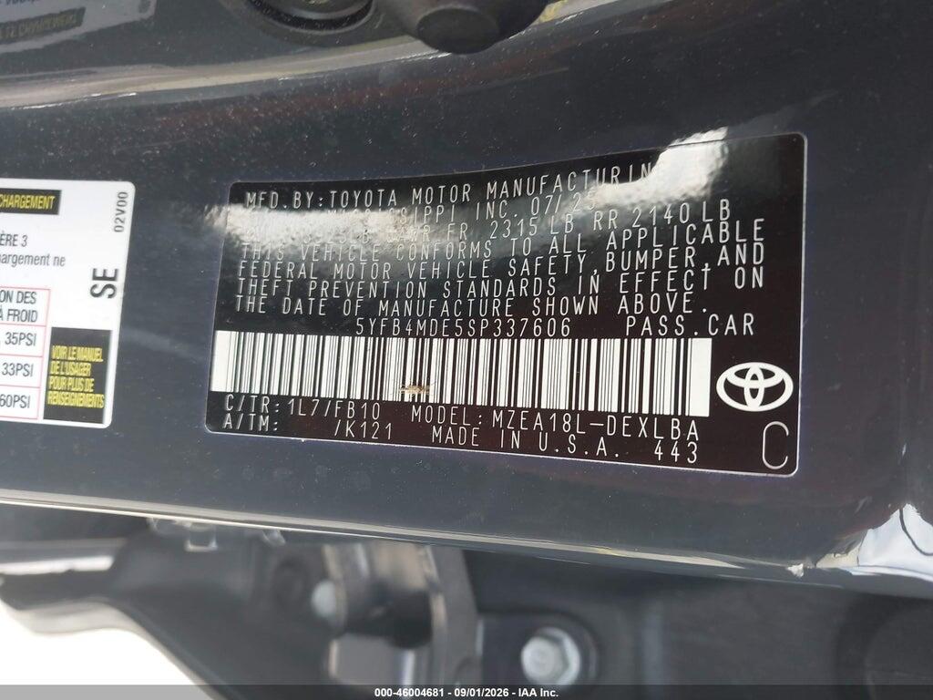 5YFB4MDE5SP337606 2025 TOYOTA COROLLA photo no. 9