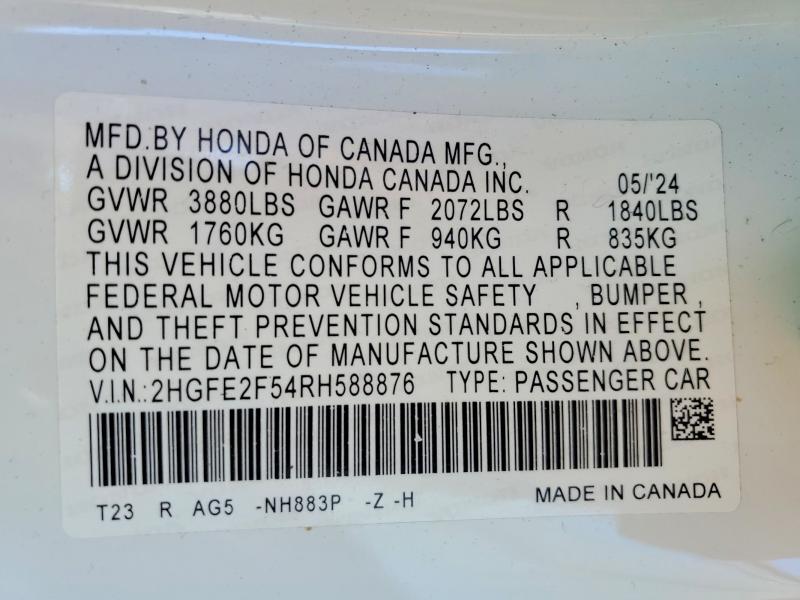 2HGFE2F54RH588876 2024 HONDA CIVIC photo no. 12