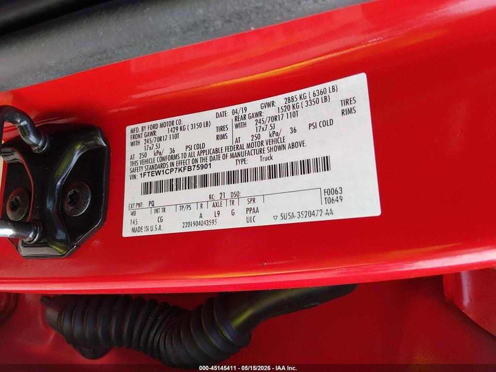 1FTEW1CP7KFB75901 2019 FORD F-150 photo no. 9