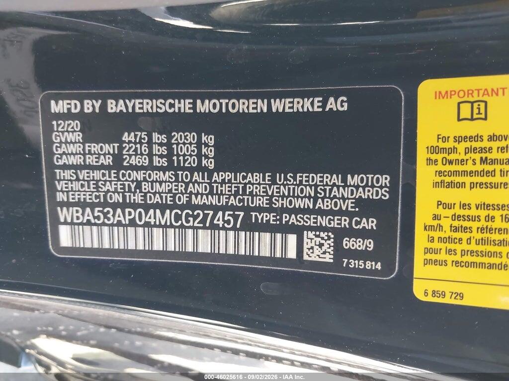 WBA53AP04MCG27457 2021 BMW 430I photo no. 9