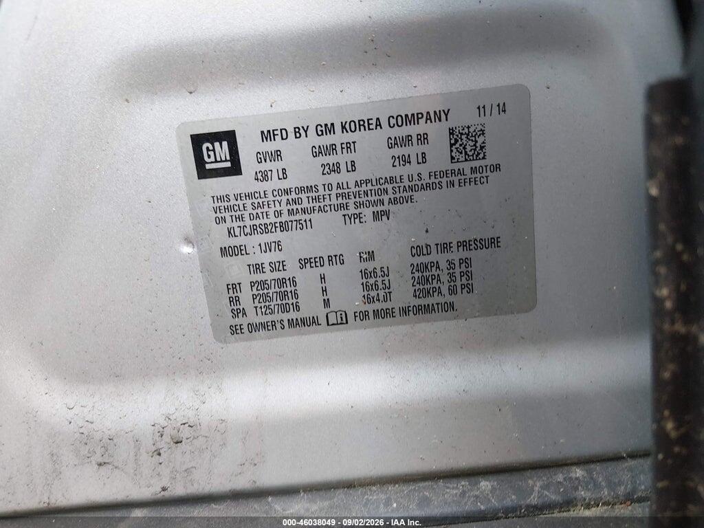KL7CJRSB2FB077511 2015 CHEVROLET TRAX photo no. 9