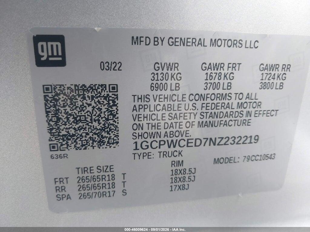 1GCPWCED7NZ232219 2022 CHEVROLET SILVERADO 1500 LTD photo no. 9