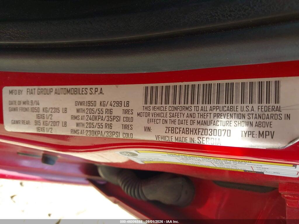 ZFBCFABHXFZ030070 2015 FIAT 500L photo no. 9