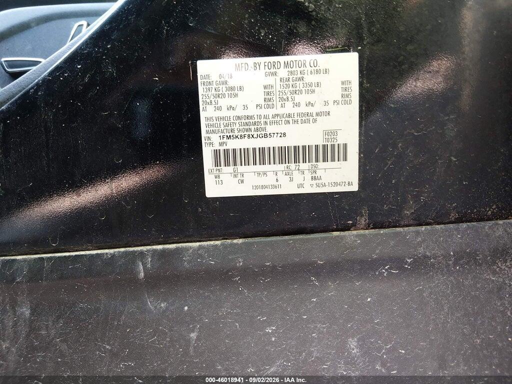 1FM5K8F8XJGB57728 2018 FORD EXPLORER photo no. 9