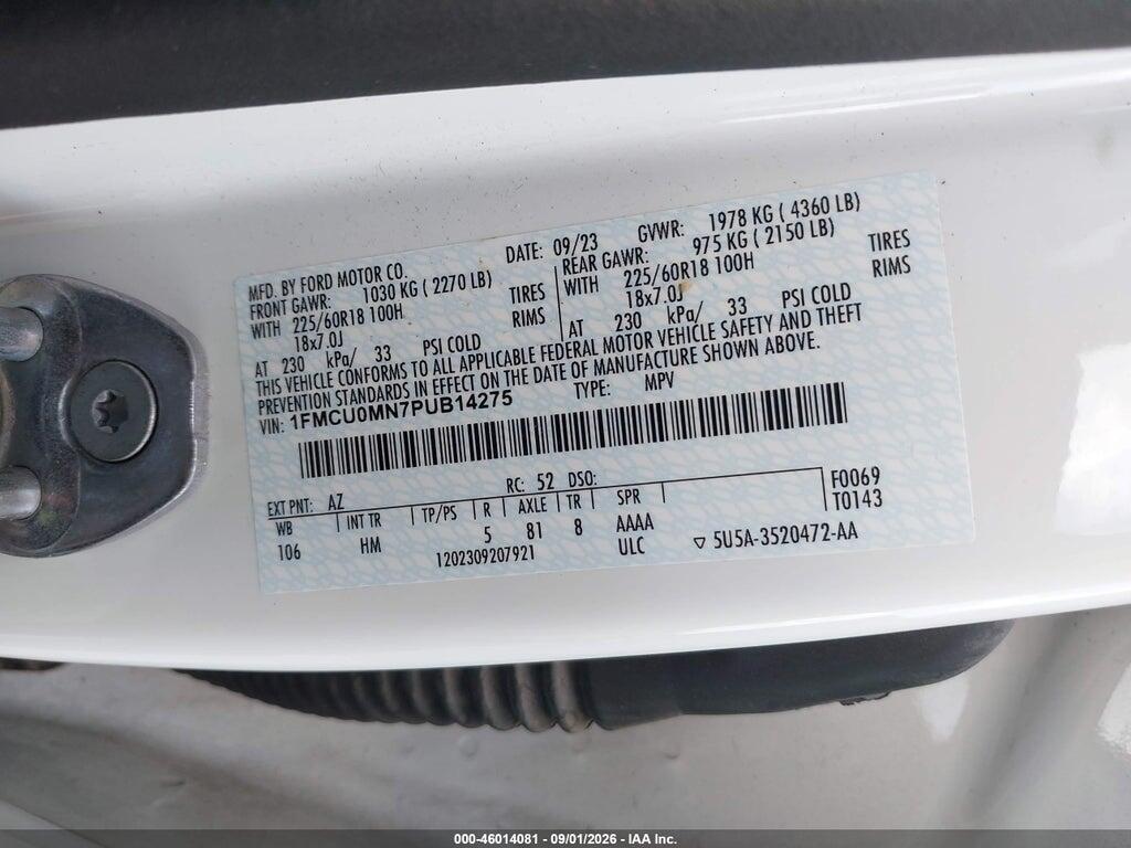 1FMCU0MN7PUB14275 2023 FORD ESCAPE photo no. 9