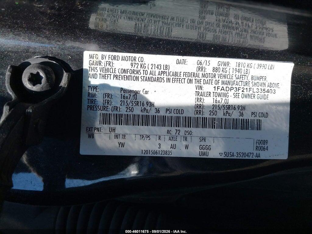 1FADP3F21FL335403 2015 FORD FOCUS photo no. 9