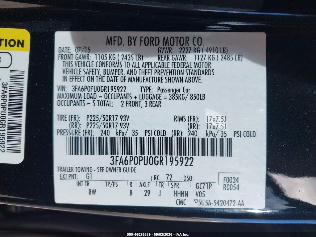 3FA6P0PU0GR195922 2016 FORD FUSION ENERGI photo no. 9