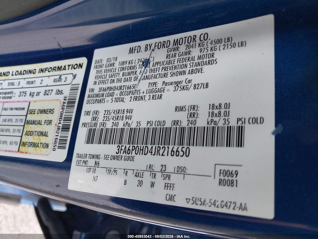 3FA6P0HD4JR216650 2018 FORD FUSION photo no. 9