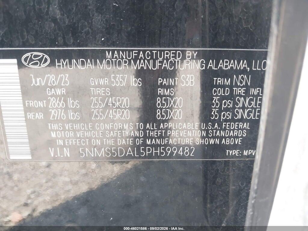 5NMS5DAL5PH599482 2023 HYUNDAI SANTA FE photo no. 9