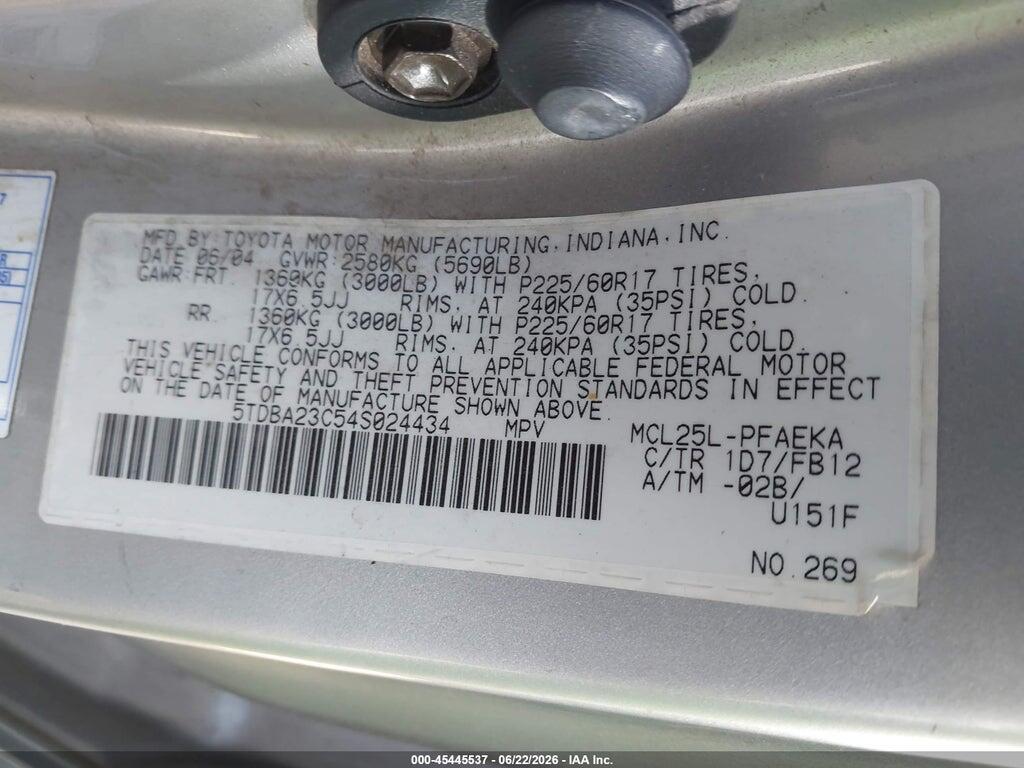 5TDBA23C54S024434 2004 TOYOTA SIENNA photo no. 9