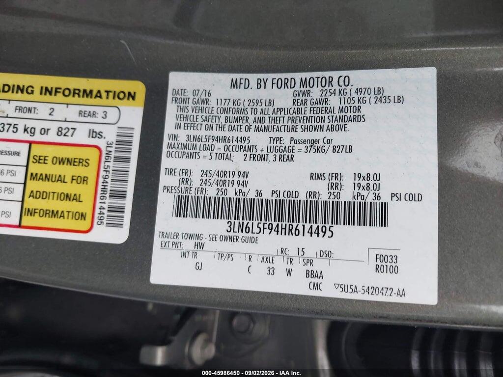 3LN6L5F94HR614495 2017 LINCOLN MKZ photo no. 9