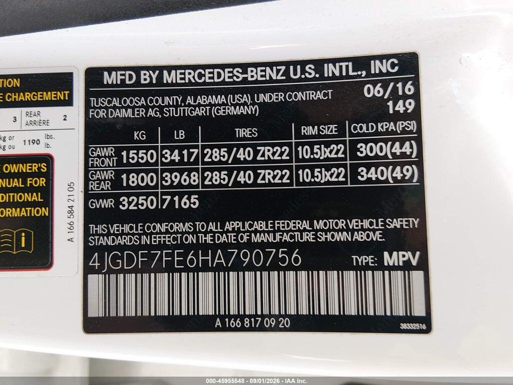 4JGDF7FE6HA790756 2017 MERCEDES-BENZ AMG GLS 63 photo no. 9