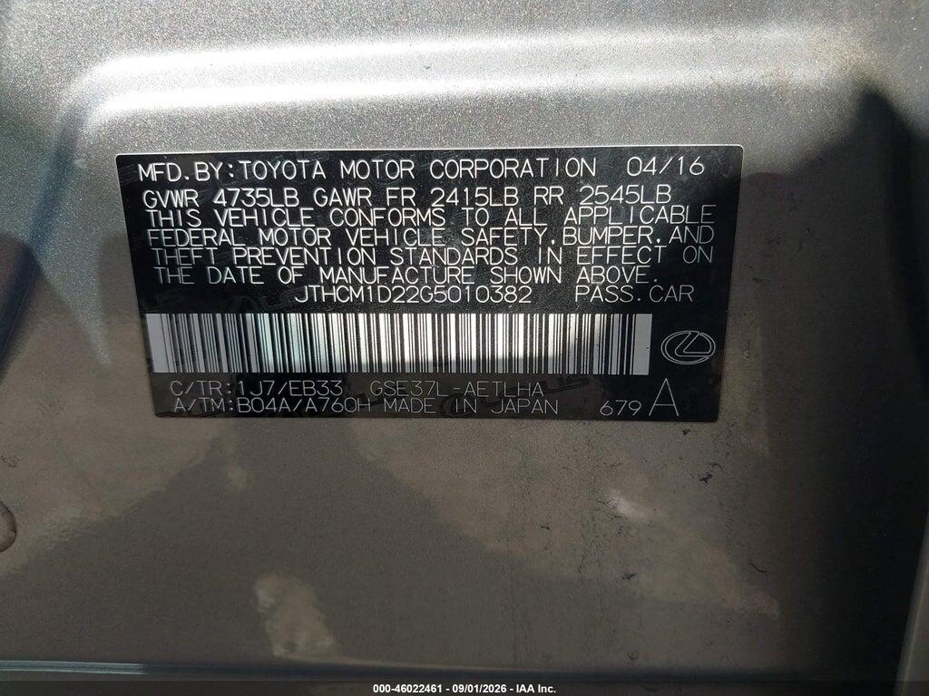 JTHCM1D22G5010382 2016 LEXUS IS 300 photo no. 9