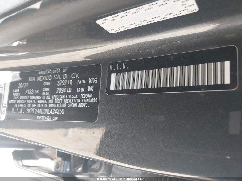 3KPF24AD3NE424350 2022 KIA FORTE photo no. 9